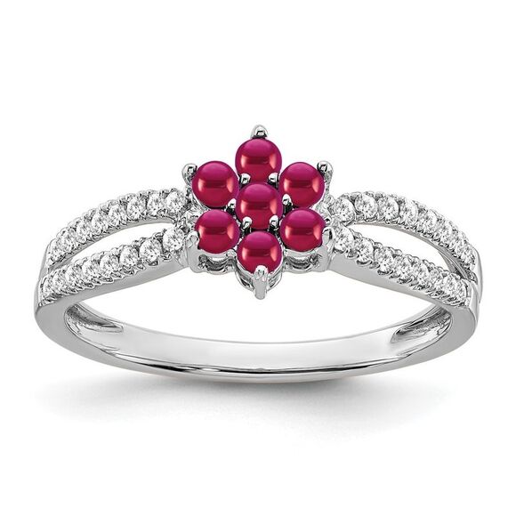 Kazi Luxury 14k White Gold Ruby and Diamond Floral Ring